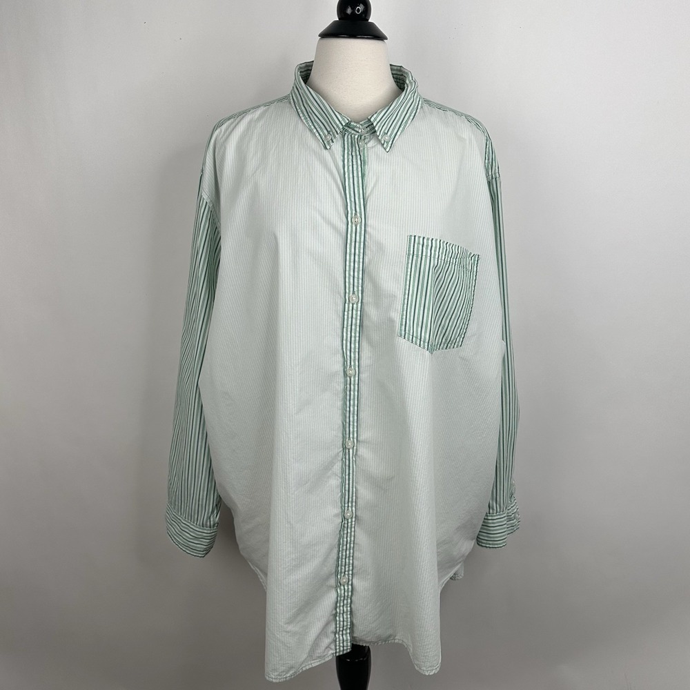 American Eagle Oversize Button Down Shirt Green White Contrast Stripe XXL Cotton - Picture 4 of 13